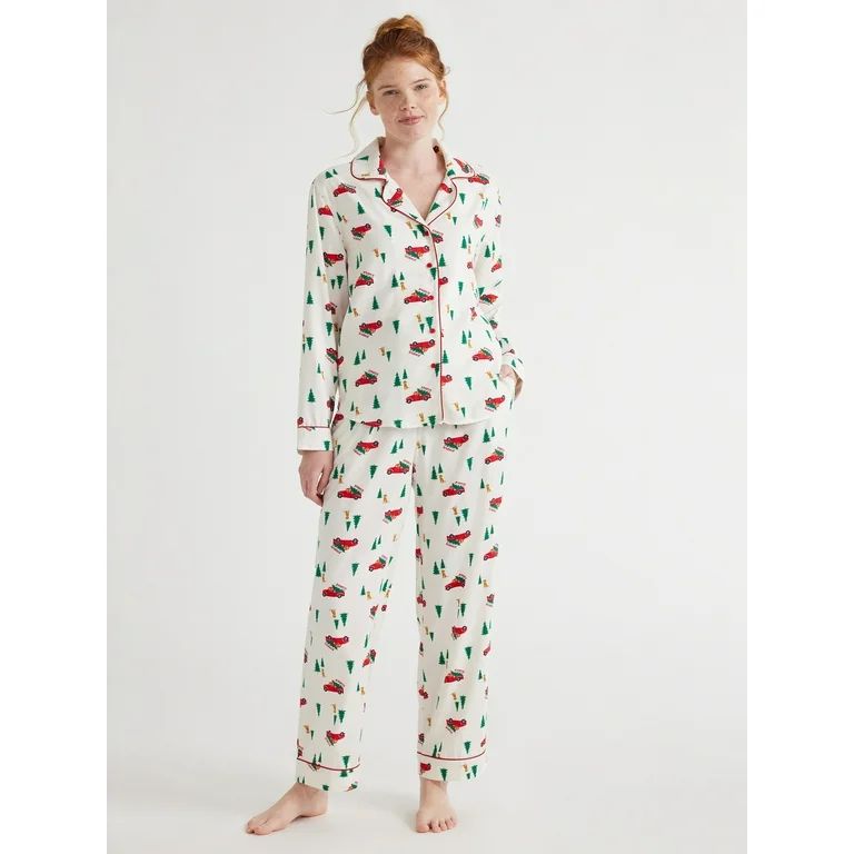 Joyspun Women's Long Sleeve Flannel Sleep Top and Pants Pajama Set, 2-Piece, Sizes XS to 3X | Walmart (US)
