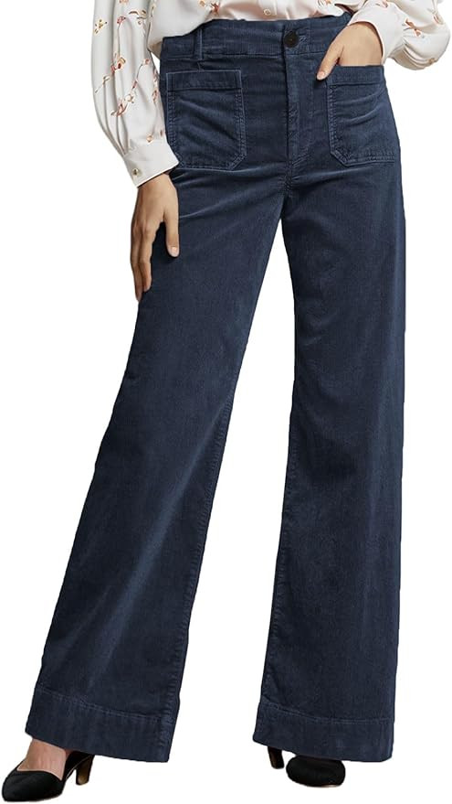Corduroy Pants Women Elastic Waist Flare Pants Bell Bottom Business Casual Trousers Pants for Wom... | Amazon (US)