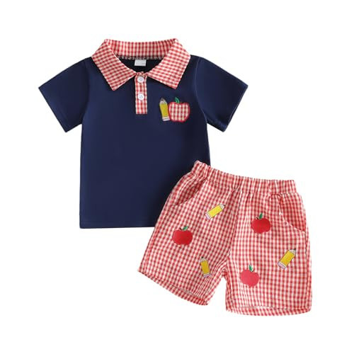 Bonangber Back to School Outfits for Boys First Day of Kindergarten Shirt Top Plaid Shorts Set Cute Boys First Day of School Outfit(C-White,4-5T) | Amazon (US)