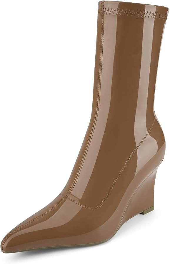 Oh Mispares Women’s Mid Calf Boots Wedge Heel Pointed Toe Side Zipper Ankle Short Boots Closed ... | Amazon (US)