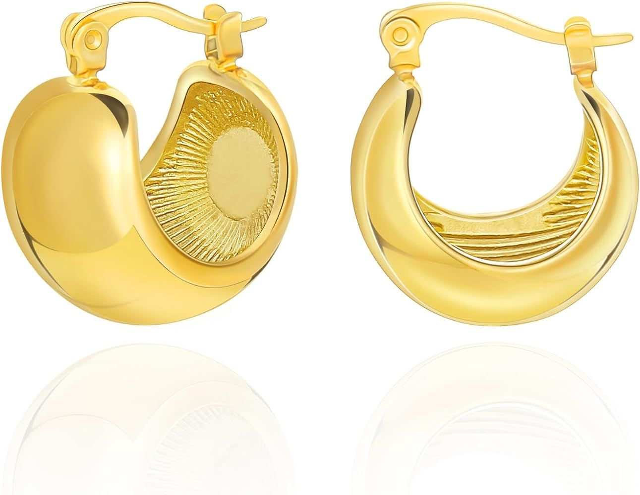8YEARS Chunky Gold Hoop Earring for Women, 18K Gold Plated Lightweight Thick Gold Hoops Earrings,... | Amazon (US)