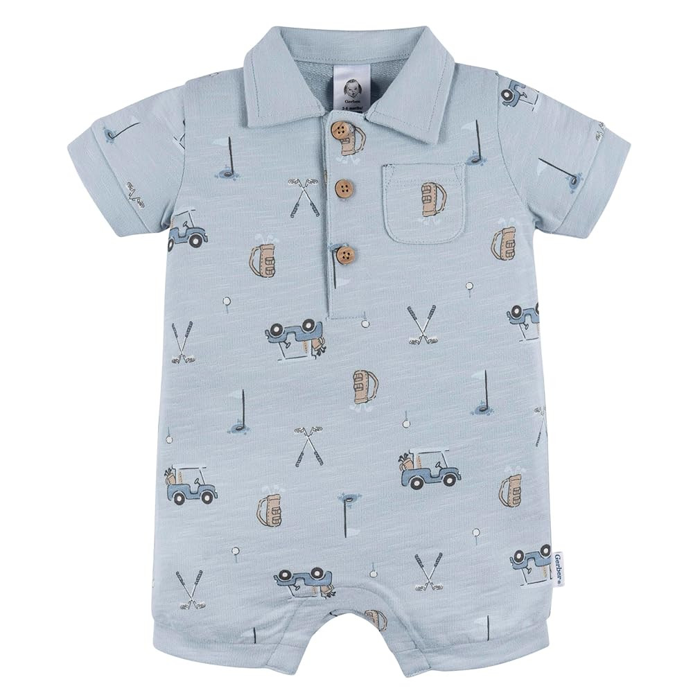 Gerber baby-boys Cotton Polo Romper | Amazon (US)