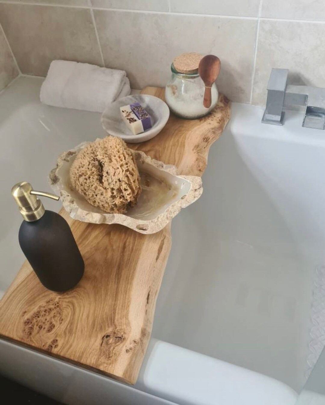 Double Live Edge Solid Characterful-pippy Oak Wood Bath Caddy - Etsy UK | Etsy (UK)