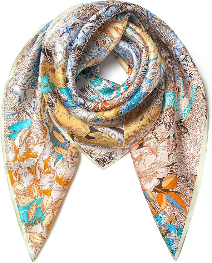 100% Pure Mulberry Silk Scarf 35" Large Square Lightweight Headscarf –Women’s Hair Wraps The ... | Amazon (US)