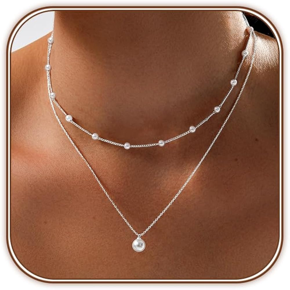 Zeffy Gold Pearl Necklace for Women, Dainty 14K Gold/Silve Plated Layered Pearl Choker Pearl Earr... | Amazon (US)