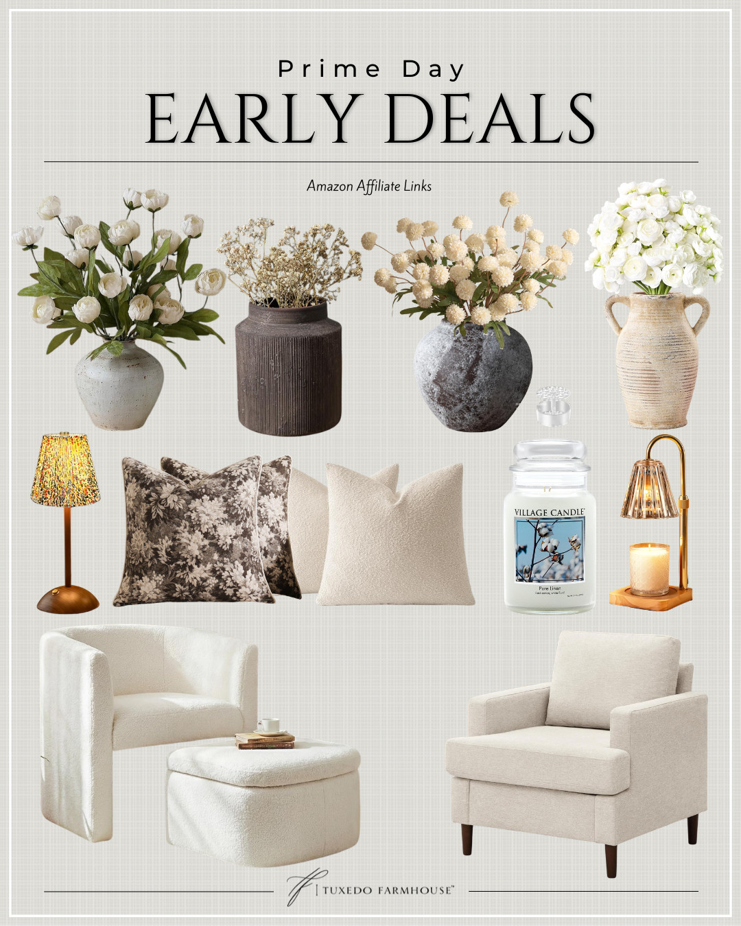 Prime Day is already delivering some incredible home deals! 🤍 If you've been eyeing cozy accent chairs, designer-look pillows, realistic faux florals, beautiful lamps, or those little finishing touches that make a house feel collected, now is the time to shop. These early deals are some of my favorites for creating a warm, inviting home without overspending—and the best finds tend to disappear fast!

#LTKSaleAlert #LTKHome #LTKAmazon #PrimeDayDeals #AmazonHome #NeutralDecor #CozyHome #HomeFavorites 

 