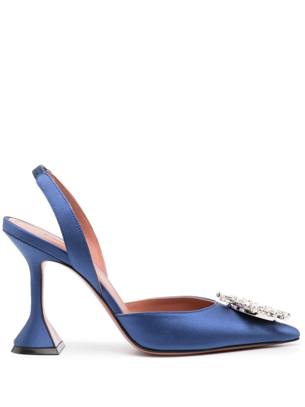 Amina Muaddi Begum 95mm crystal-brooch satin pumps - Blue | Farfetch Global