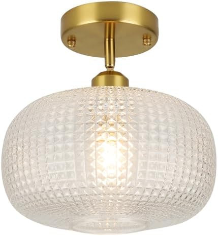 WILON Semi Flush Mount Ceiling Light Fixture, Brushed Brass Gold Light Fixture with Globe Glass S... | Amazon (US)