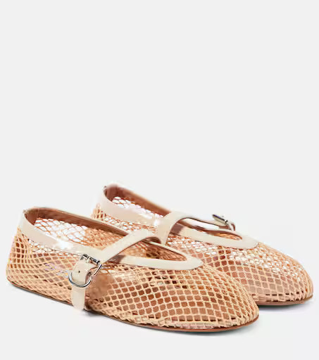 Leather-trimmed fishnet ballet flats | Mytheresa (US/CA)