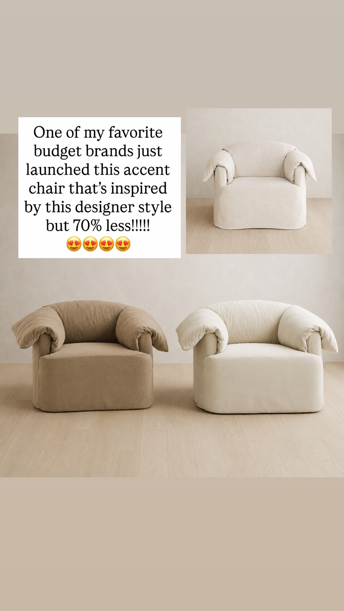 One of my favorite budget brands just launched this accent chair that’s inspired by this designer style but 70% less!!!!!
😍😍😍😍