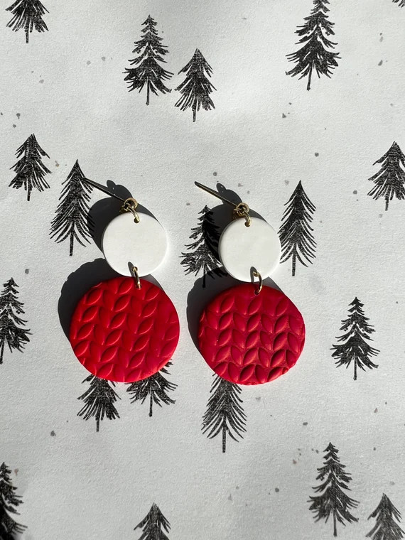 Red and White Polymer Clay Earrings | Etsy (US)
