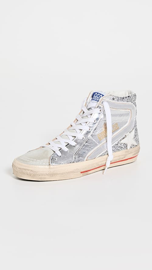 Golden Goose Slide Suede Toe Laminated and Glitter Sneakers | SHOPBOP | Shopbop