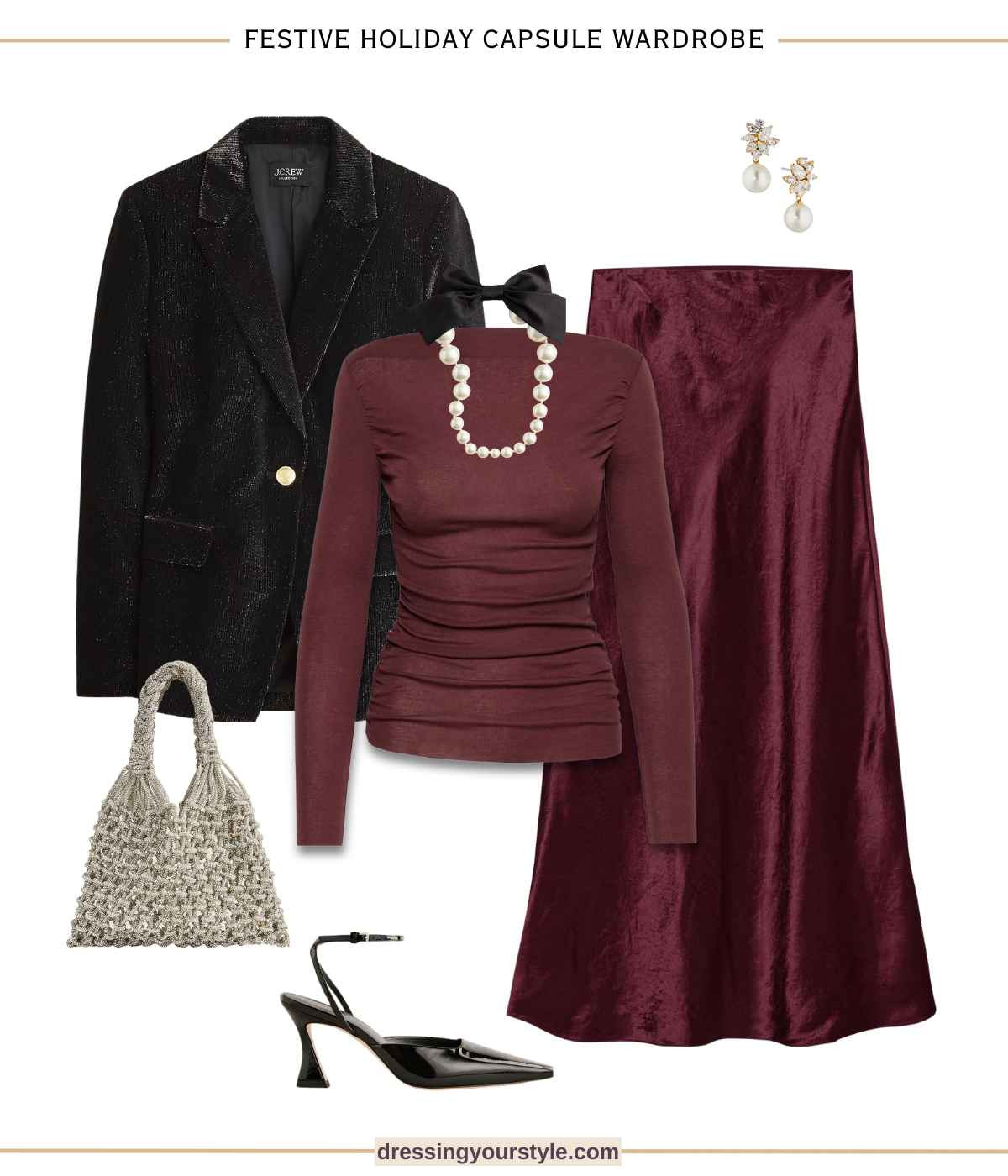 Burgundy and black holiday party outfit. Modest outfit. Over 40 outfit  

#LTKParties #LTKHoliday #LTKOver40
