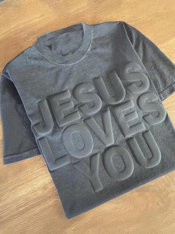 Jesus Loves You, Gift For Mom, Bubble Print, Christian T-Shirt, Popular Color, Matching Set, Embo... | SHEIN