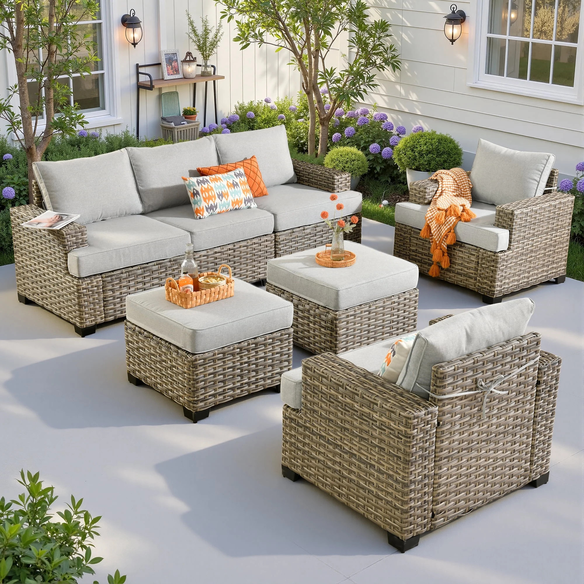 Ovios 7 Pieces Outdoor Patio Sectional Furniture All-Weather Rattan Wicker Conversation Patio Sof... | Walmart (US)