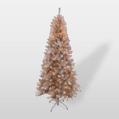 6.5ft Pre-Lit Rose Gold Tinsel Artificial Christmas Tree - Puleo | Target