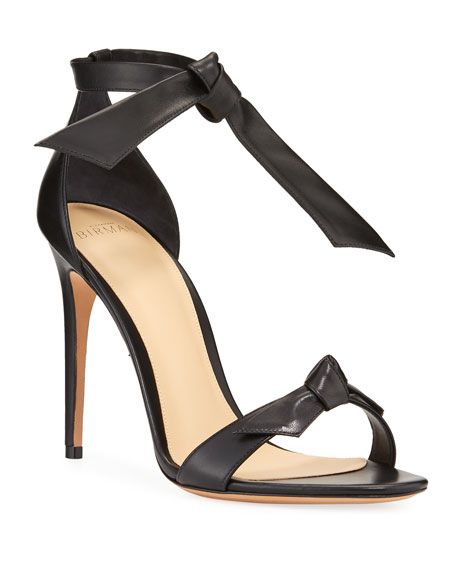 Clarita Leather Ankle-Tie 100mm Sandals, Black | Neiman Marcus