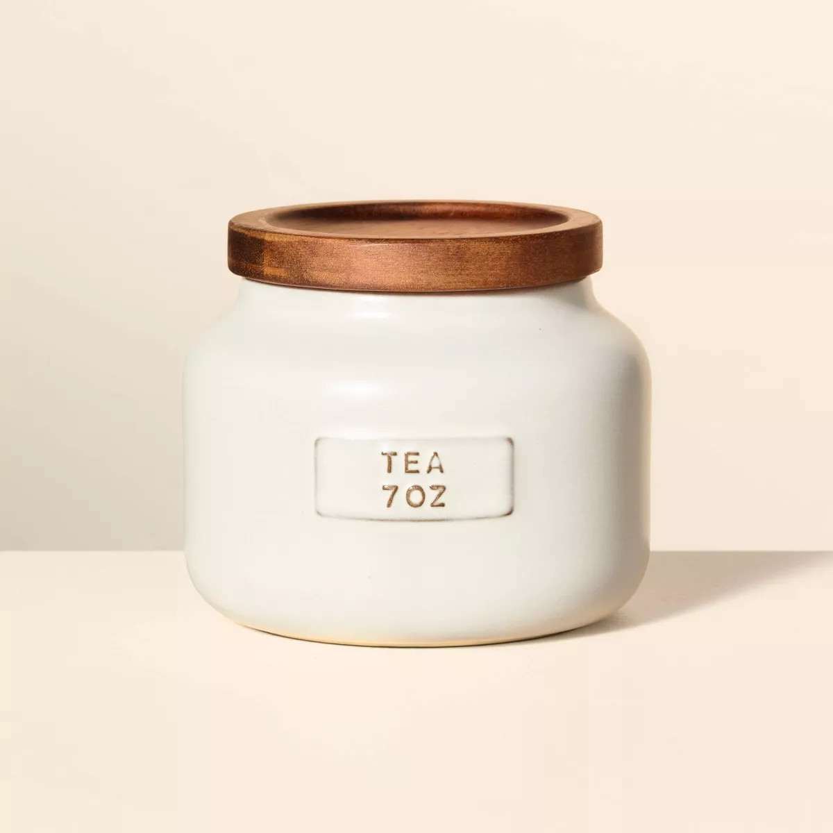 7oz Stoneware Tea Canister with Wood Lid Cream/Brown - Hearth & Hand™ with Magnolia: Matte Glaz... | Target