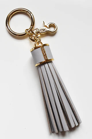 Light Grey Leather Tassel Bag Charm | Mel Boteri