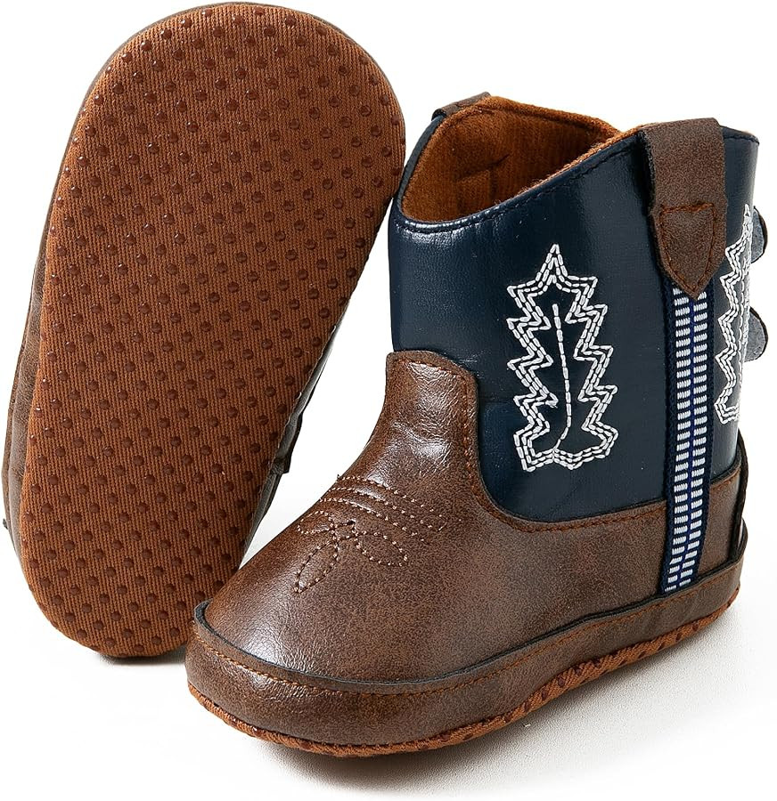 Jastore Leather Western Boots Cowboy Bootie Soft Sole Non-Slip Crib Shoes for Baby Infant Toddler | Amazon (US)