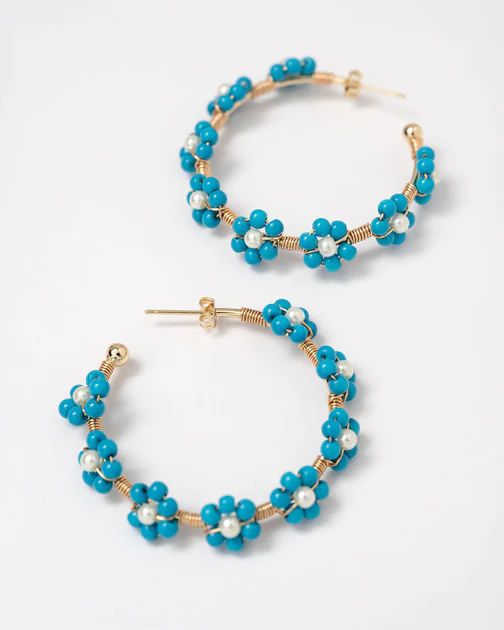 Lacey Floral Hoop Earrings - Turquoise | VICI Collection