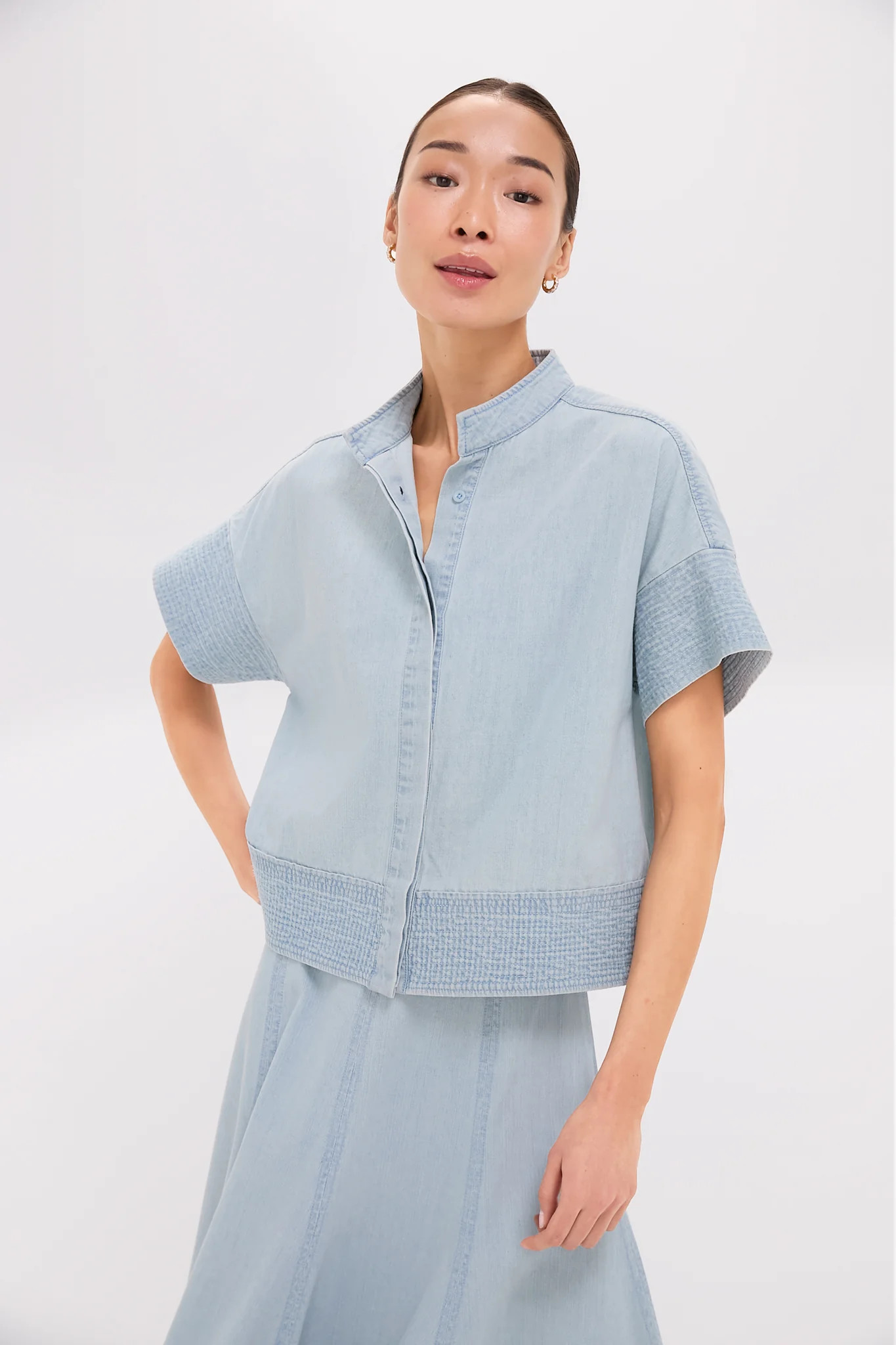 Light Wash Denim Trapunto Stitch Sofia Shirt | Tuckernuck (US)