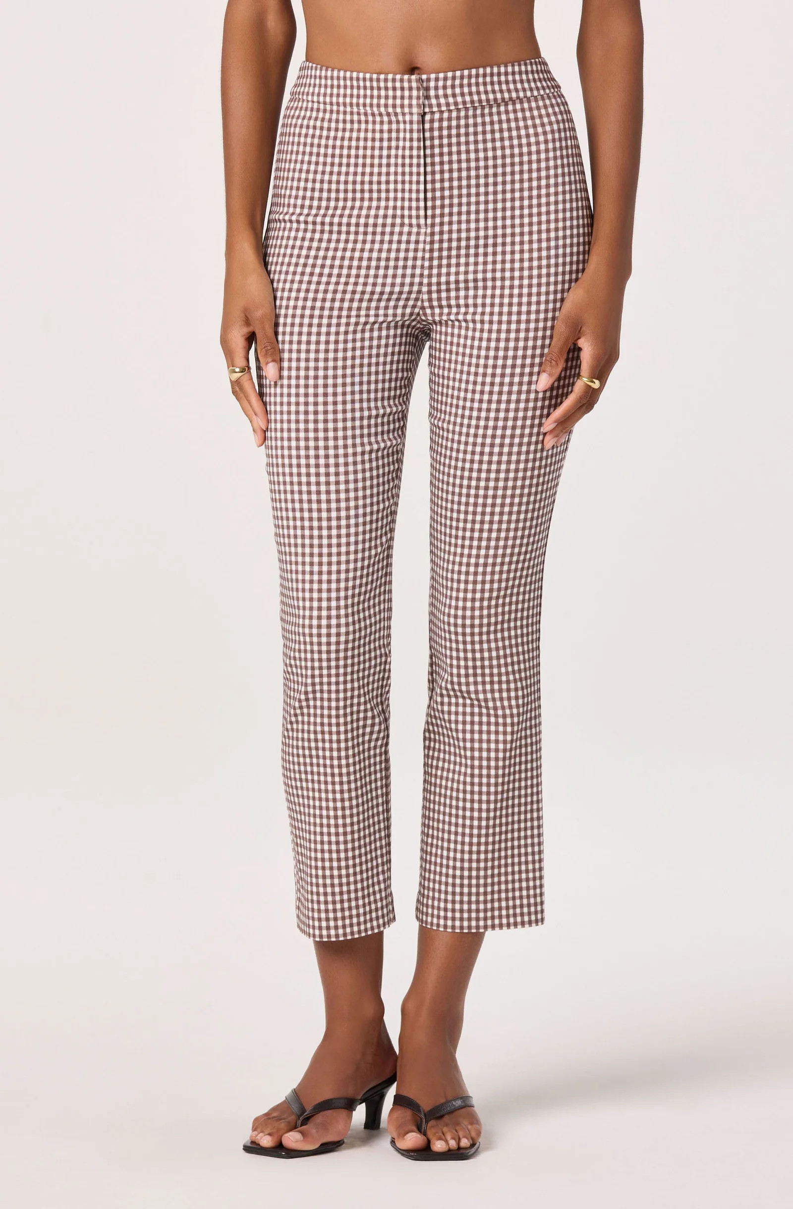 Alma Gingham Kick-Flare Cropped Pants - Brown gingham / XS | ASTR The Label (US)