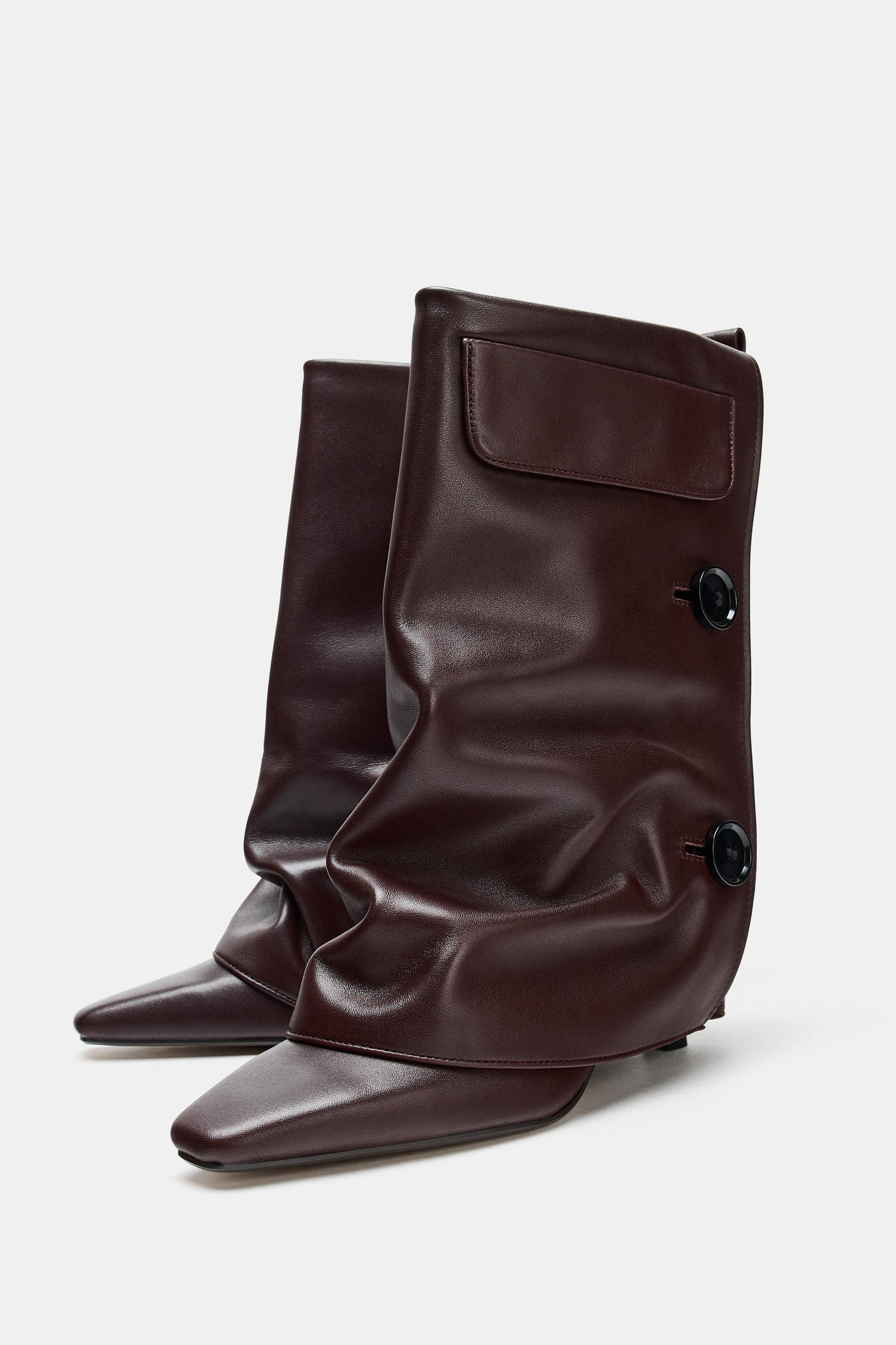 LEATHER FOOTED LEGGINGS HEELED ANKLE BOOTS | Zara UK