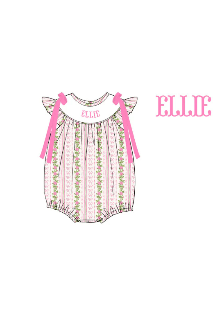 Pre-Order Custom Name Smocked Fancy Pink Bow Bubble | The Smocked Flamingo