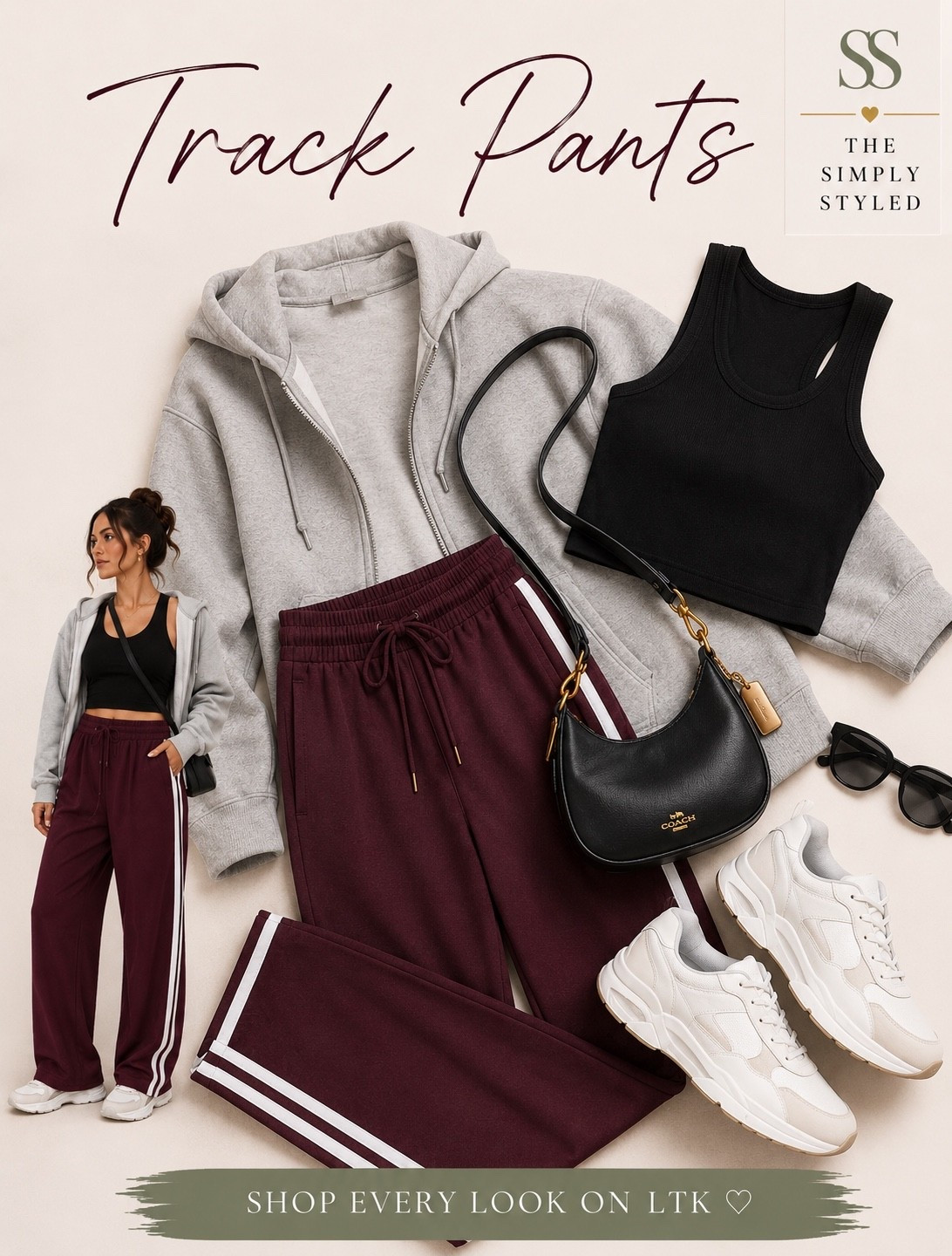 The off-duty outfit that still looks put together—track pants, a cropped tank, oversized hoodie, and sneakers are the formula for effortless everyday style. 🤍

#LTKootd