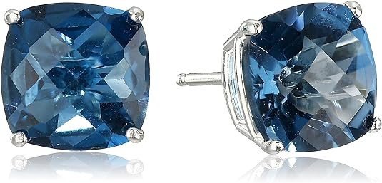Amazon Collection 925 Sterling Silver Cushion Cut Birthstone Stud Earrings for Women | Amazon (US)