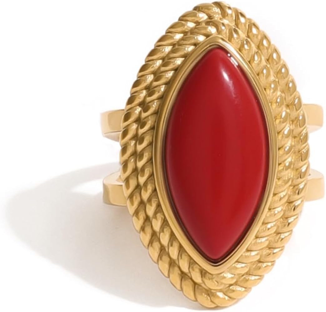 Boho Natural Stone Chunky Rings|Turquoise|Green Aventurine|Black Obsidian|Amazonite|Red Agate Adj... | Amazon (US)