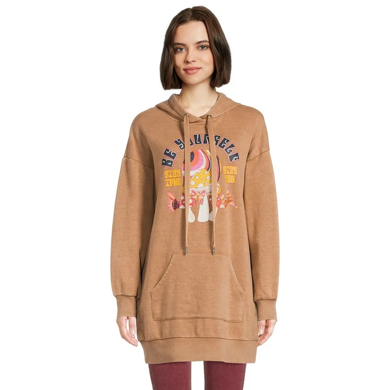 No Boundaries Juniors Graphic Mineral Wash Tunic Hoodie | Walmart (US)