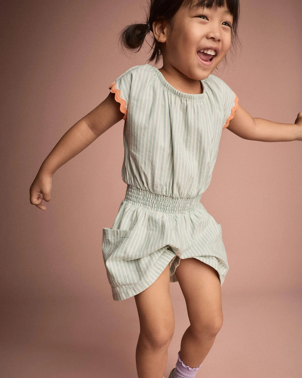 Toddler Girl Swing Romper with Pockets in Stripes- Light Blue - Otter Avenue | Carter's | Carter's Inc