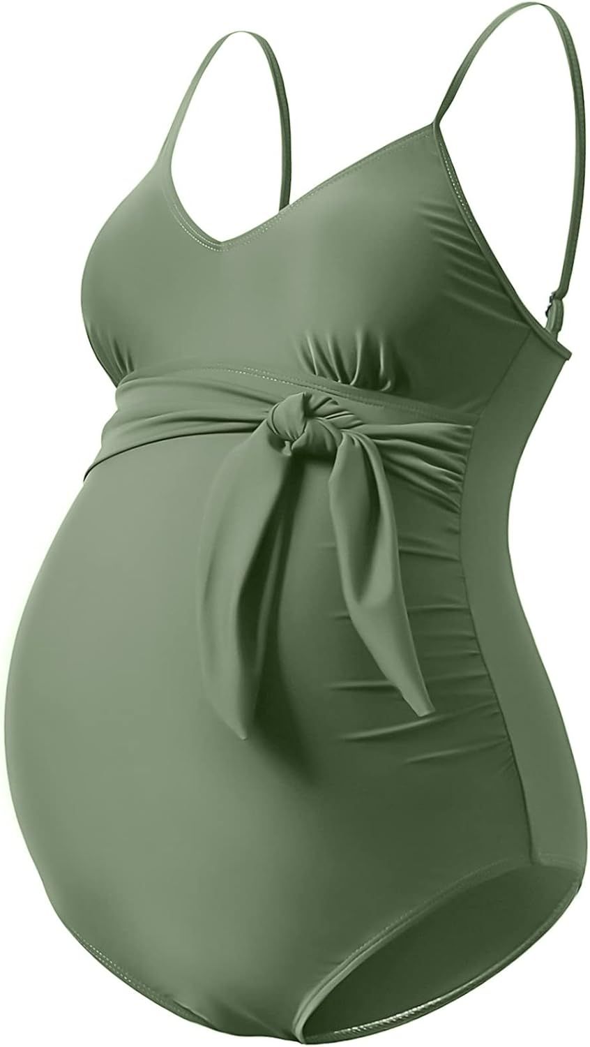 GINKANA Maternity Swimsuit V-Neck One Piece Maternity Monokini Tie Front Bathing Suit Pregnany Swimw | Amazon (US)