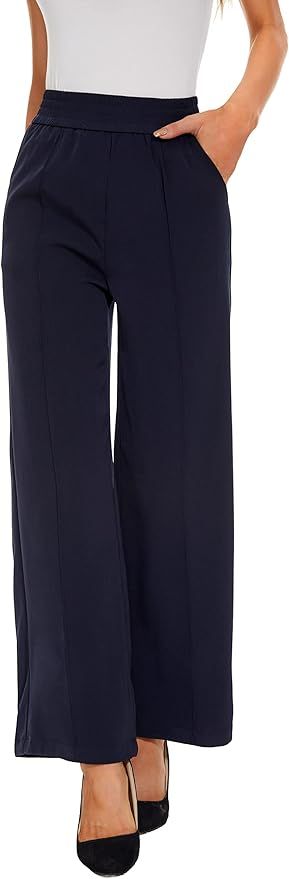 FUNYYZO Women High Elastic Waisted Wide Leg Pants Stitch Long Straight Causal Trousers (as1, Alph... | Amazon (US)