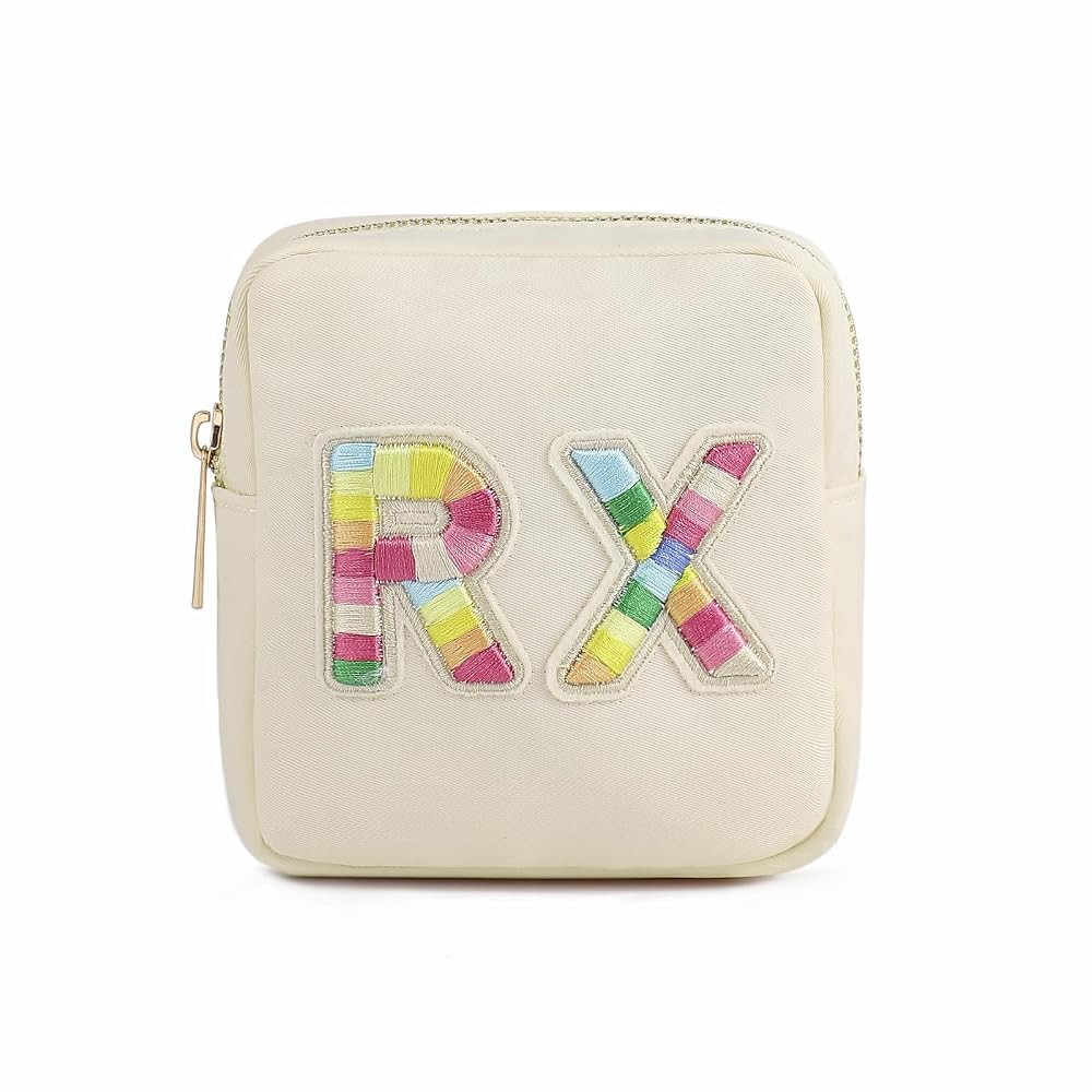 uekeboag Personalized Small Nylon Rx Cosmetic Bag, Cute Chenille Letter Patch Medicine Drug Pouch... | Amazon (US)