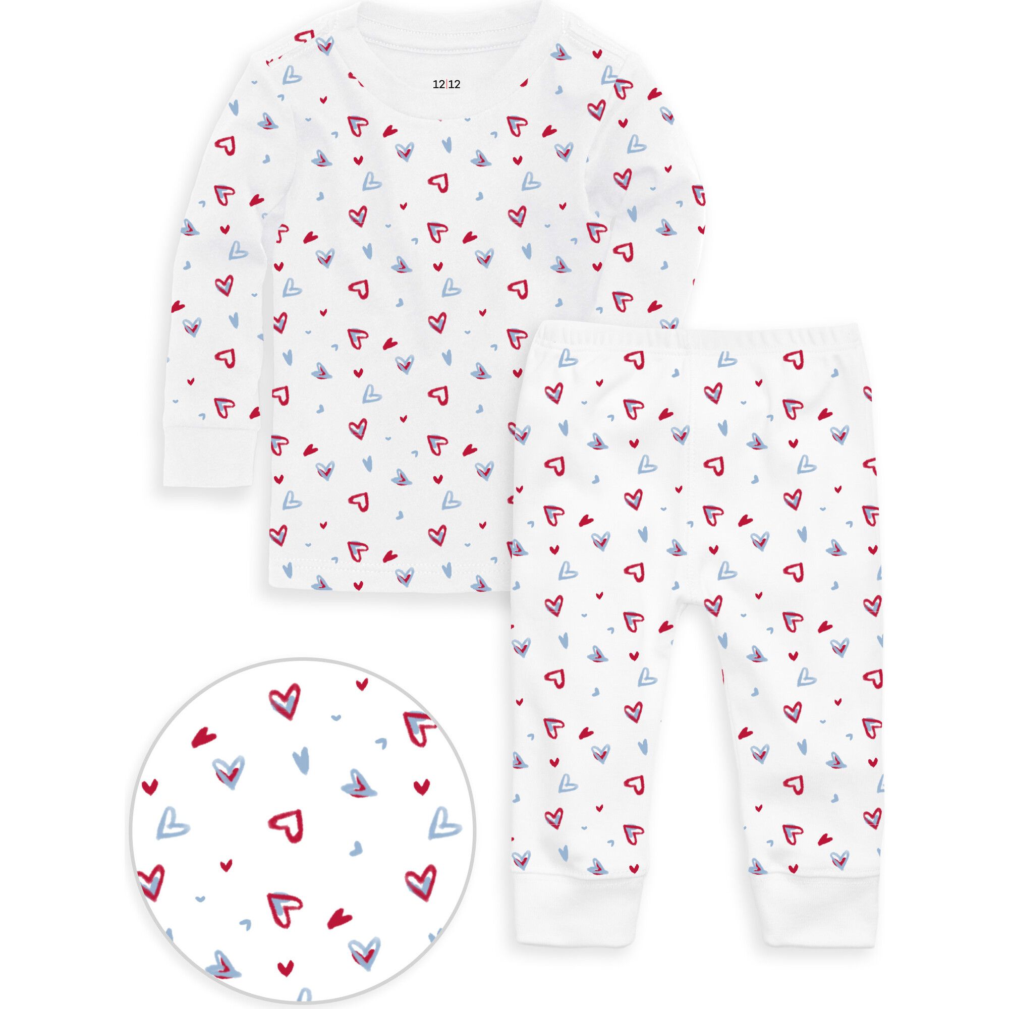 The Organic Long Sleeve Pajama Set, Red And Blue Hearts Print | Maisonette