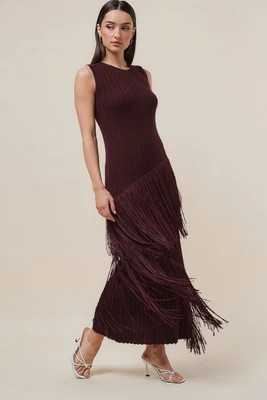 Pre-Order - Marisol Fringe Midi Dress - Wine - 10/25 | Confête