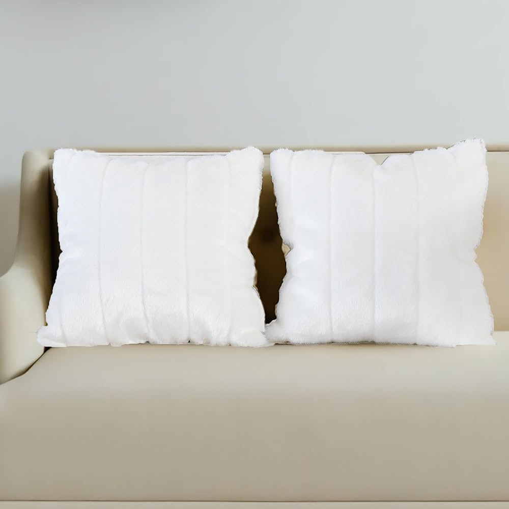 inchgrass Fur Throw Pillow Covers 22x22 Inch Luxury Fluffy Sofa & Bed Pillow Covers Set of 2, Ult... | Amazon (US)