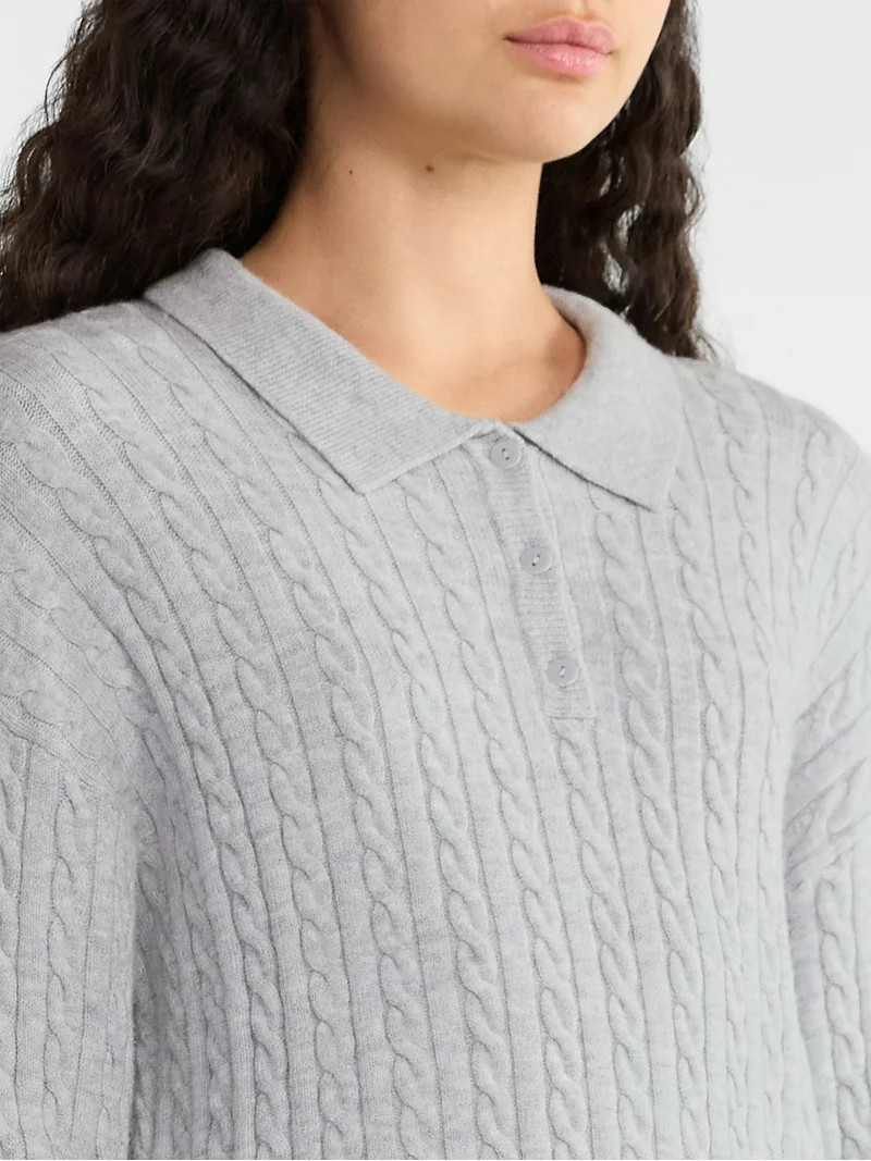 No Boundaries Cable Knit Collared Pullover, Women's | Walmart (US)