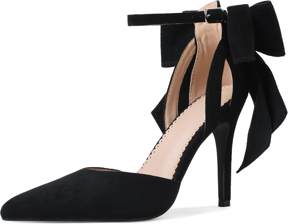 SaraIris Women's Black Bow Heels Pointy Toe Stiletto High Heel Dress Pumps Comfortable Elegant Sh... | Amazon (US)