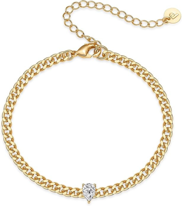 PAVOI 14K Gold Plated Cubic Zirconia Solitaire Diamond Bracelet | Bridesmaid Bracelets | Curb Cab... | Amazon (US)