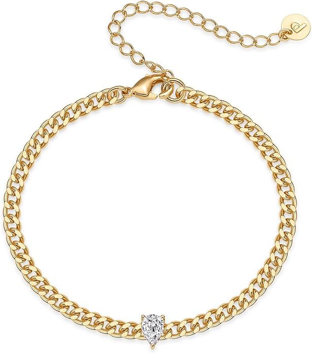PAVOI 14K Gold Plated Cubic Zirconia Solitaire Diamond Bracelet | Bridesmaid Bracelets | Curb Cab... | Amazon (US)