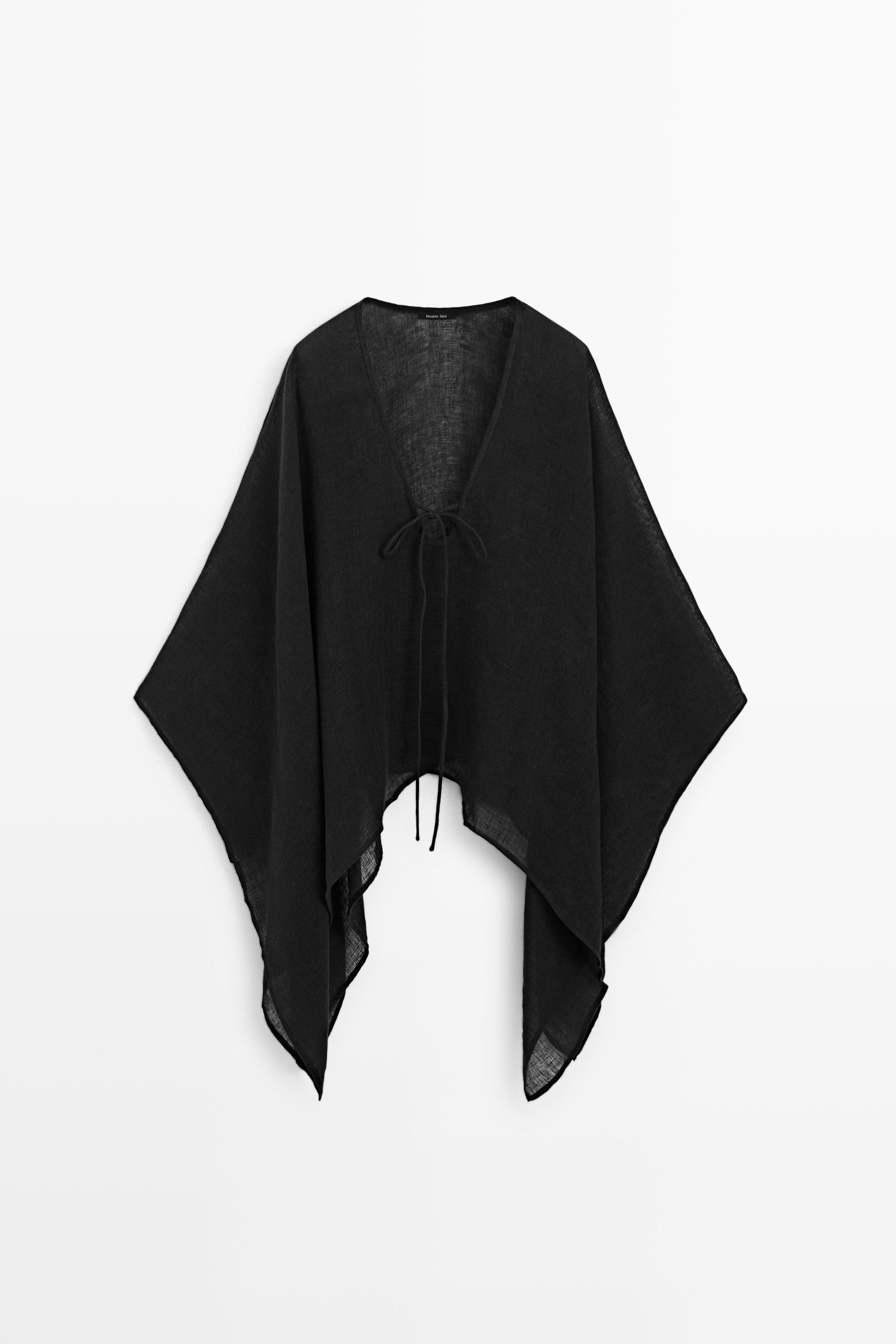 100% linen cape with tie details | Massimo Dutti US