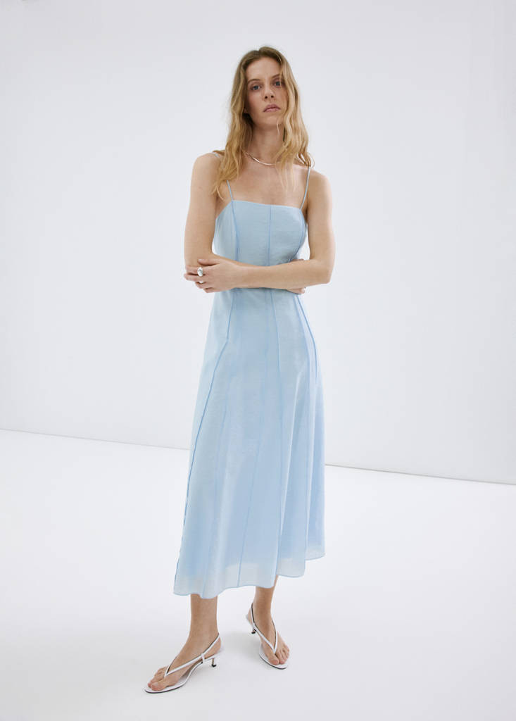 Lyocell dress with stitching detail sky blue - Woman - 8 - MANGO | Mango (US/MX/AU)