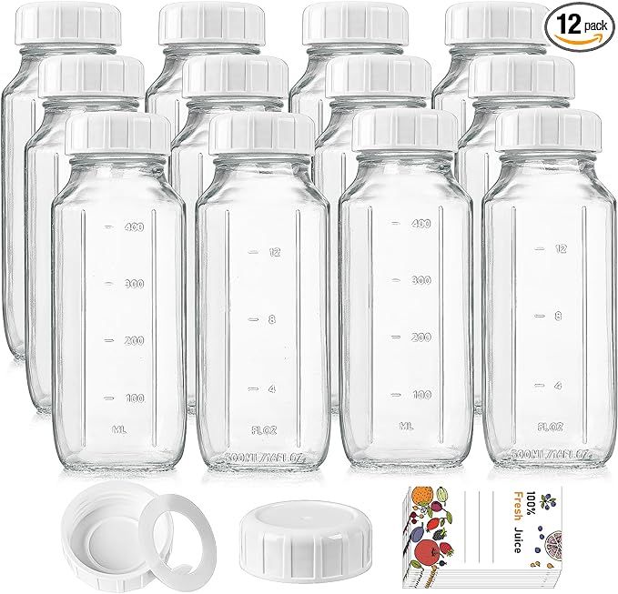 12 Pack 16 Oz Square Glass Beverages Drinking Jars w 100% Airtight Heavy Duty SCREW Lid w Silicon... | Amazon (US)