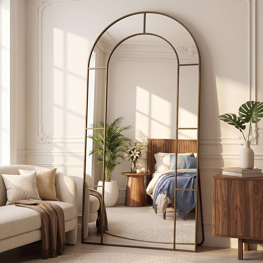 Antok 81" x 41" Full Length Mirror, Floor Mirror Arched Window Decorative Mirror, Metal Framed De... | Amazon (US)