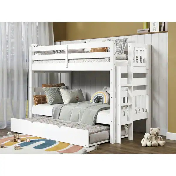 Taylor & Olive Trillium Twin over Twin Bunk Bed with Ladder, Trundle - White | Bed Bath & Beyond