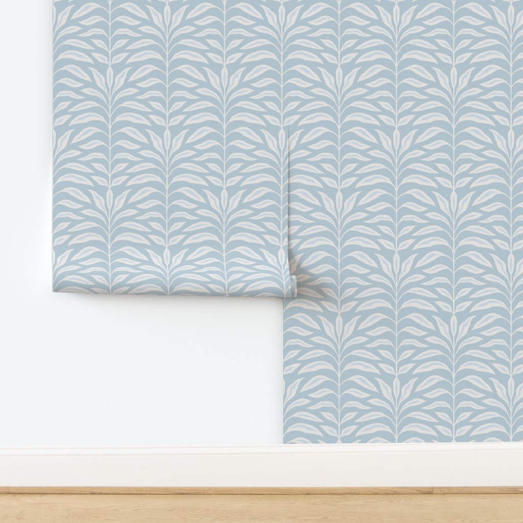XL Modern Palm Leaf Botanical in Cornflower Blue 12in Wallpaper bypresuttidesign | Spoonflower